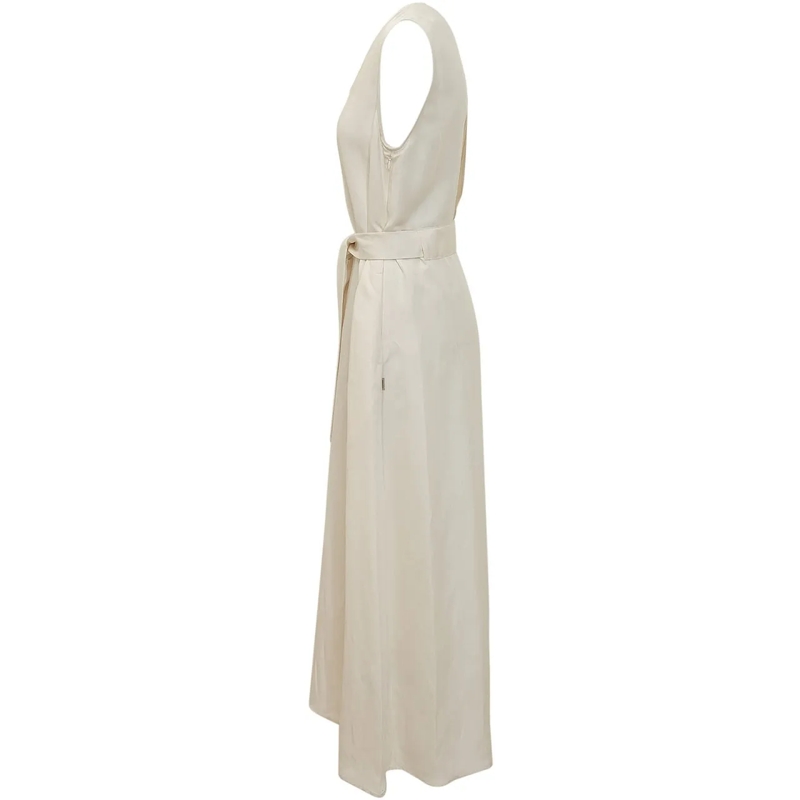 Woolrich Maxikleid Abito Lungo Smanicato in Viscosa con Cintura weiß(Image 3)