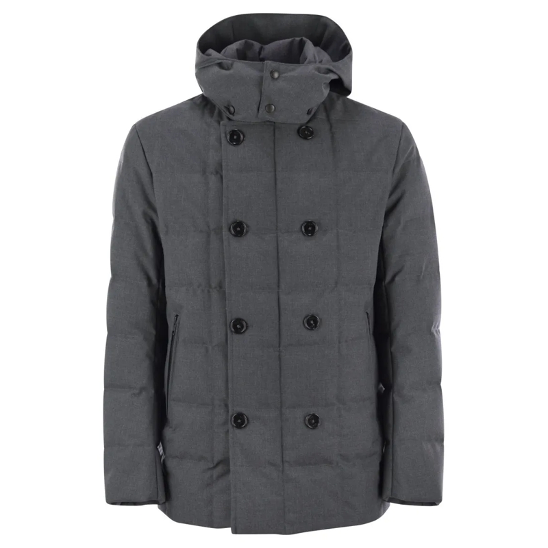 Fay Doudoune Double-Breasted Down Jacket With Hood Grey