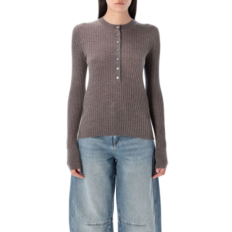SOEUR Pull Ribbed Merino Wool Pullover Grey