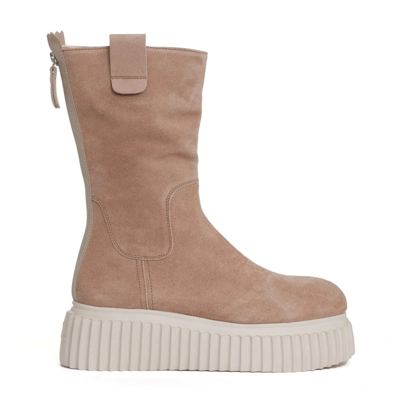 Agl Bottes Beige Suede Ankle Boot White Bottom Neutrals
