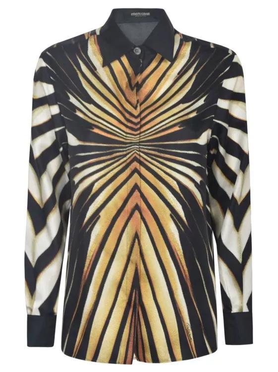 Roberto Cavalli Multicolor Animalier-Print Silk Shirt Black