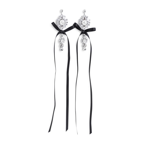 Simone Rocha Oorsteker Long Crystal Crest Bow Earrings Black