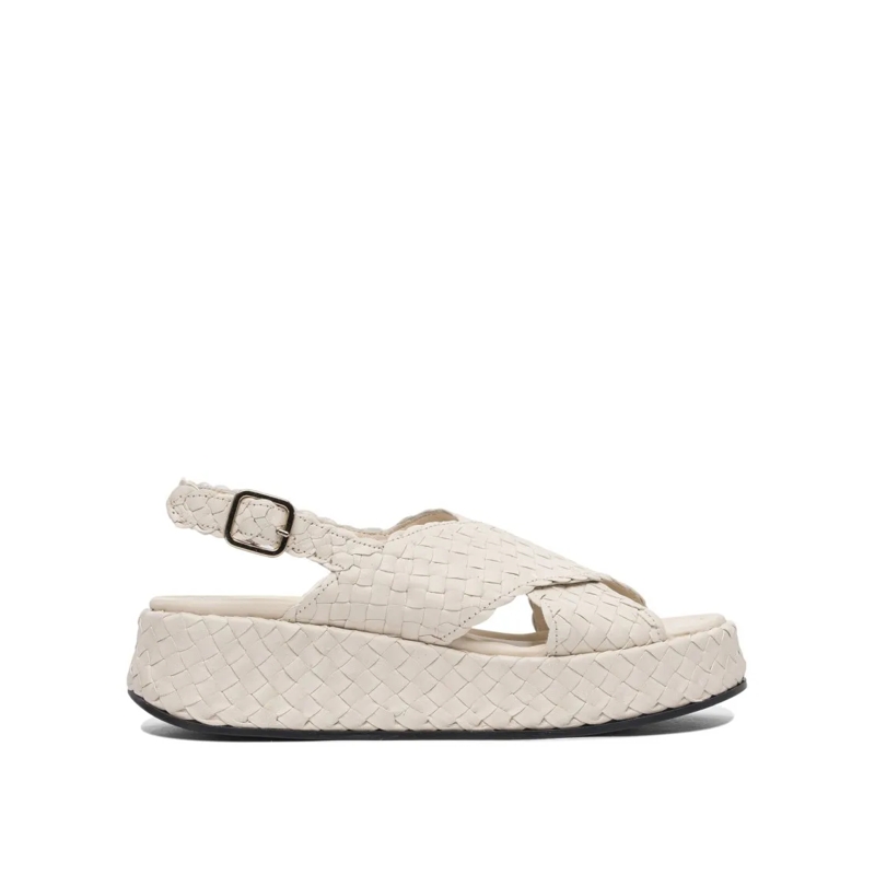 Pons Quintana Sandalen Woven Leather Sandals With Cross-Strap Design Neutrals