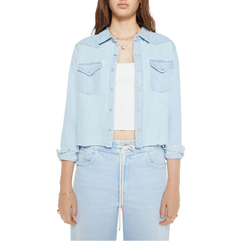 Mother Jeansjacke The super exes crop step fray blau