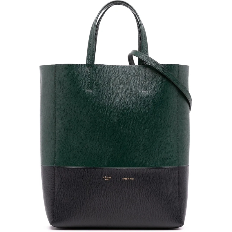 Celine Schultertasche Small Bicolor Grained Calfskin Vertical Cabas Tote grün