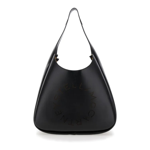 Stella McCartney Black Tote Bag With Perforated Circular Logo In Ec Black Draagtas