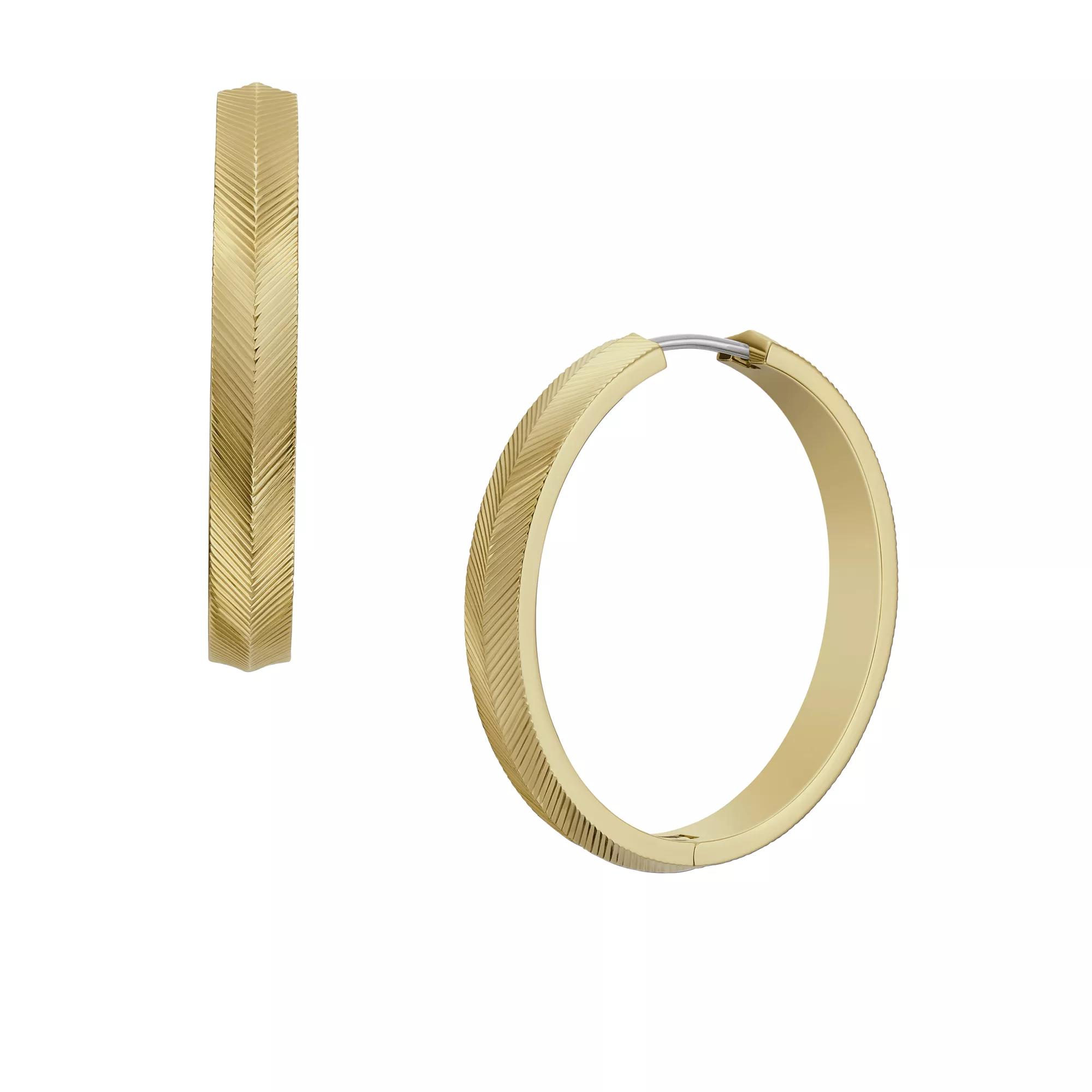 Fossil Ohrringe - Harlow Linear Texture Stainless Steel Hoop Earring - Gr. unisize - in Gold - für Damen