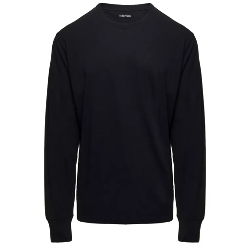 Tom Ford Black Long Sleeve Top With Logo Embroidery In Cott Black 