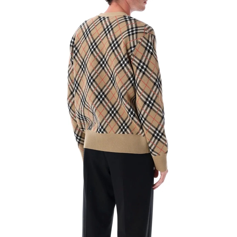 Burberry Vest Check Wool Cardigan Neutrals