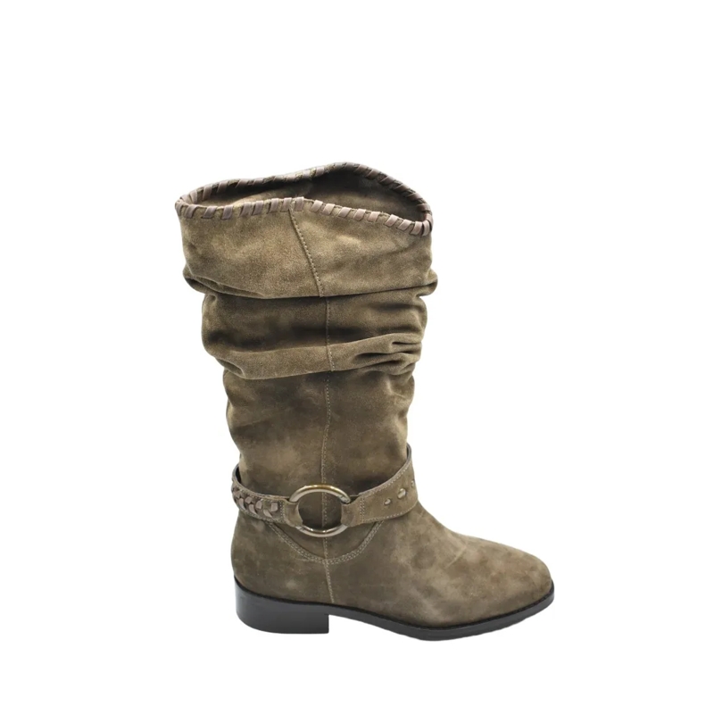 Janet & Janet Stiefel Slouchy Brown Suede Mid-Calf Boots Grey