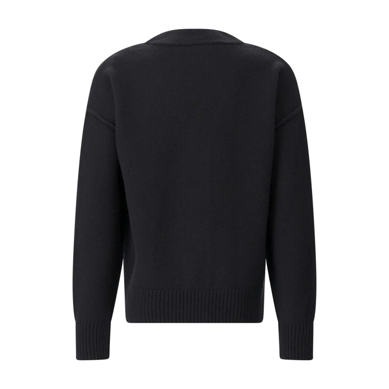 AMI Paris Strickjacke Heather Black Wool Cardigan With V-Neck And Signat Black(Image 4)