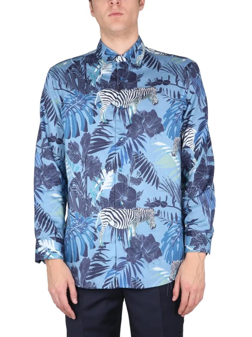 Thumbnail - Etro - Foliage And Zebra Print Shirt - Größe S - blau