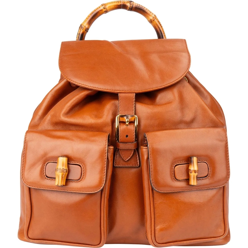 Gucci Schultertasche Gucci Brown Leather Bamboo Backpack braun