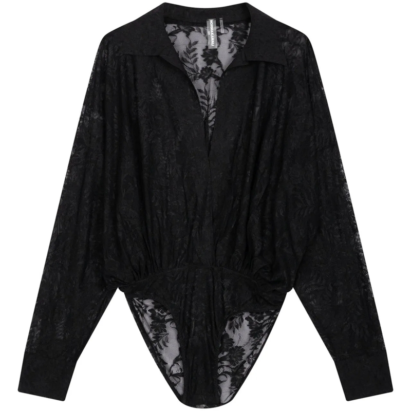 Norma Kamali T-shirt Lace bodysuit  'Boyfriend' schwarz