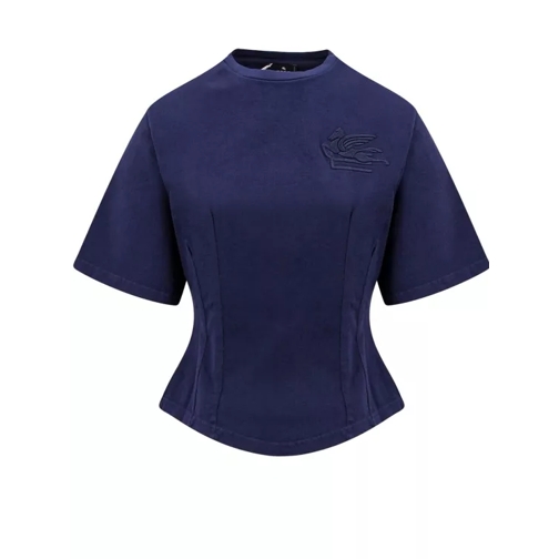 Etro Frontal Pegaso Logo Cotton Crop T-Shirt Blue Magliette