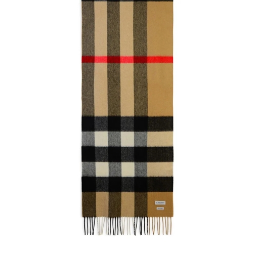 Burberry Lichtgewicht Sjaal Mega Check Beige Cashmere Scarf With Fringed Trims Brown