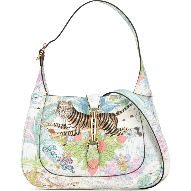 Gucci Schultertasche Yuko Higuchi Small Calfskin  Floral Print Jackie 1 weiß