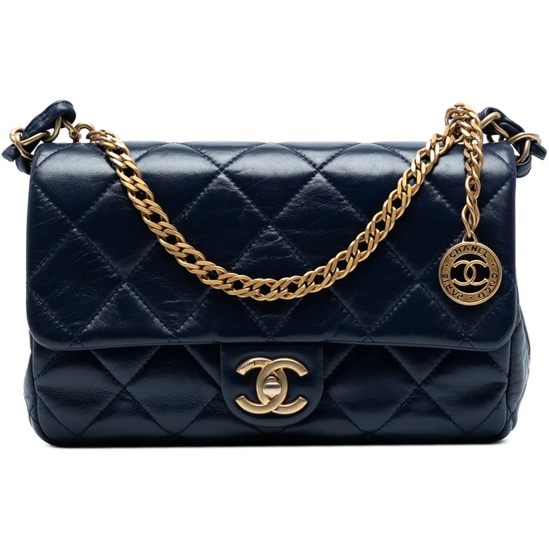 Chanel Sac à bandoulière CC Quilted Lambskin Coin Chain Flap blau