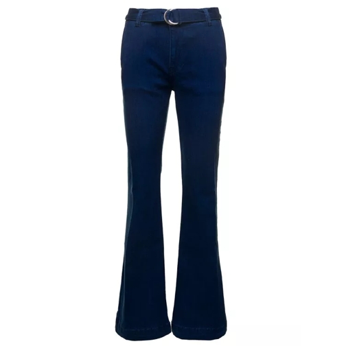 FRAME Le High Flare' Blue Flare Jeans With Matching Belt Blue Utställda jeans