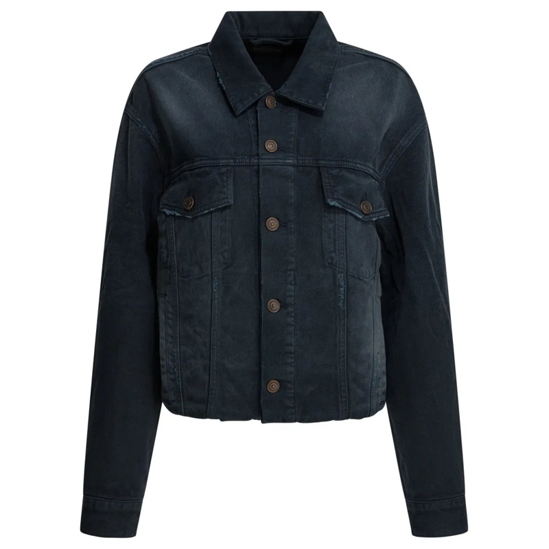 Balenciaga Spijkerjasje Cropped Denim Jacket With Pointed Collar Black