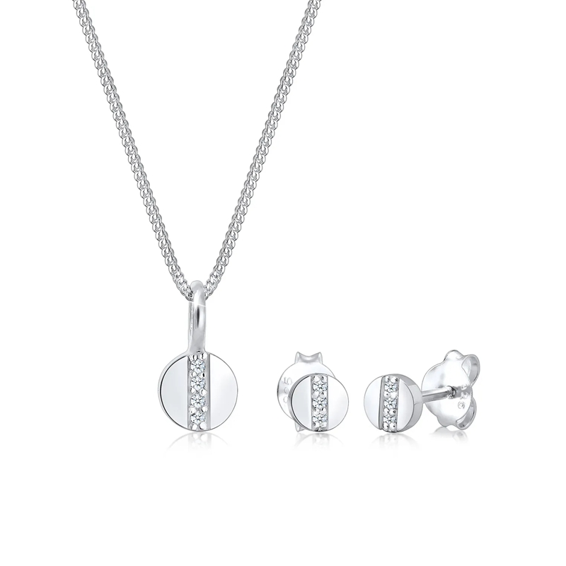 Elli Mittellange Halskette Schmuckset Kreis Geo Form Diamant (0.05 ct.) 925 S silber