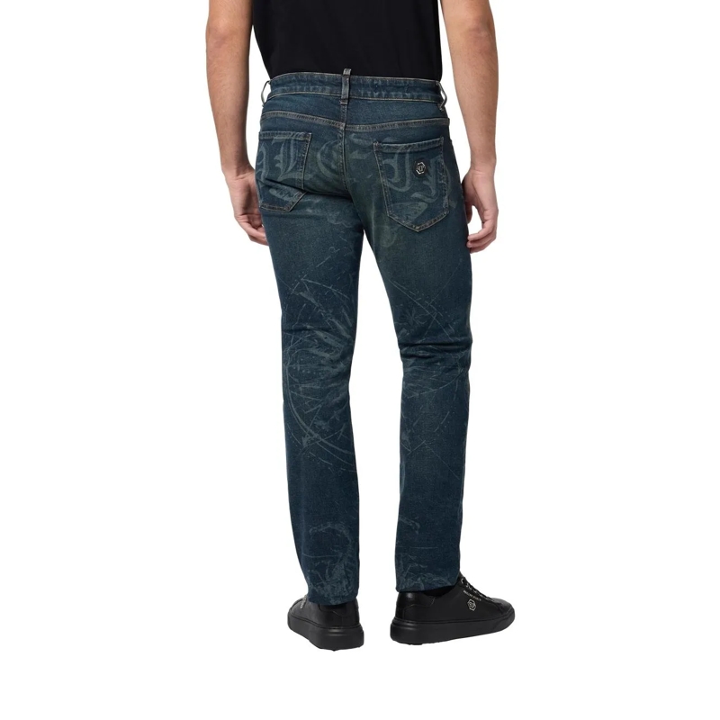 Philipp Plein Jeans Printed Super Straight Cut Jeans Tattoo blau(Image 4)