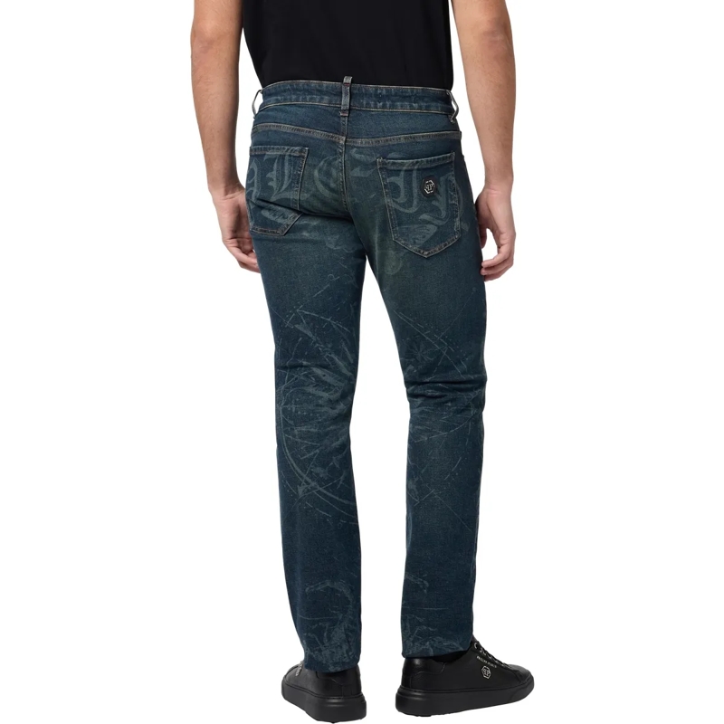 Philipp Plein Jeans mit geradem Bein Printed Super Straight Cut Jeans Tattoo blau(Image 2)