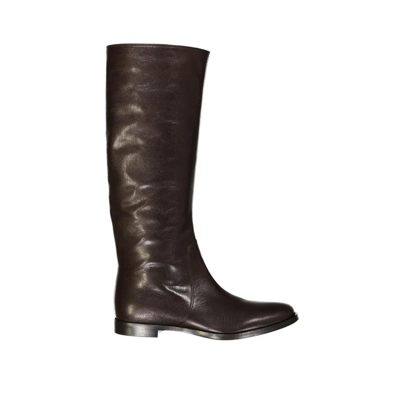sergio rossi Laarzen Leather Boots With Minimalistic Design Brown