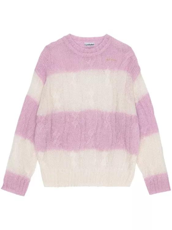 GANNI - Striped Cable-Knit Jumper - Größe XXS - pink