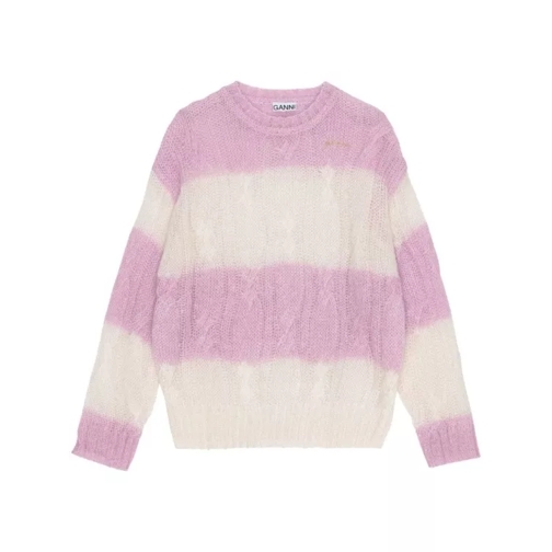 GANNI Striped Cable-Knit Jumper Pink 