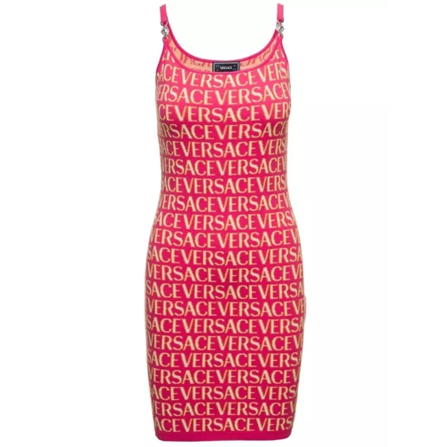 Versace Mini Fuchsia Dress With All-Over Logo Lettering Pr Pink 