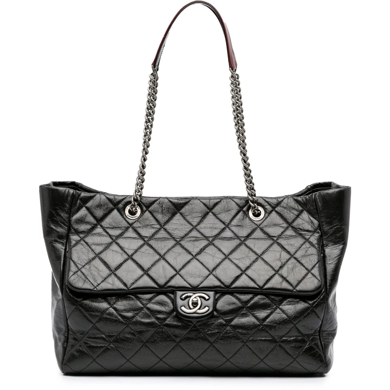 Chanel Tote 2014 Large Quilted Glazed Calfskin Duo Color Tote schwarz