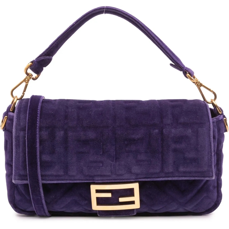 Fendi Schultertasche Zucca Embossed Velvet Baguette Satchel lila