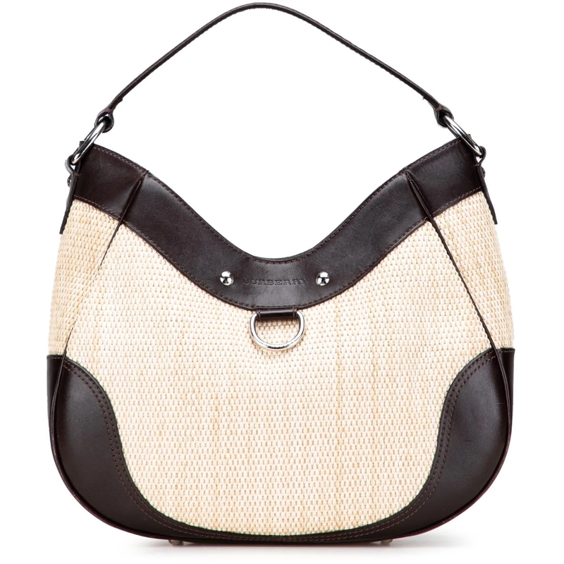 Burberry Schultertasche Straw and Leather Shoulder Bag braun