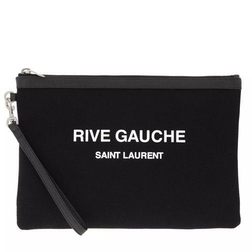Saint Laurent Rive Gauche Zippered Pouch Canvas Black Pochette