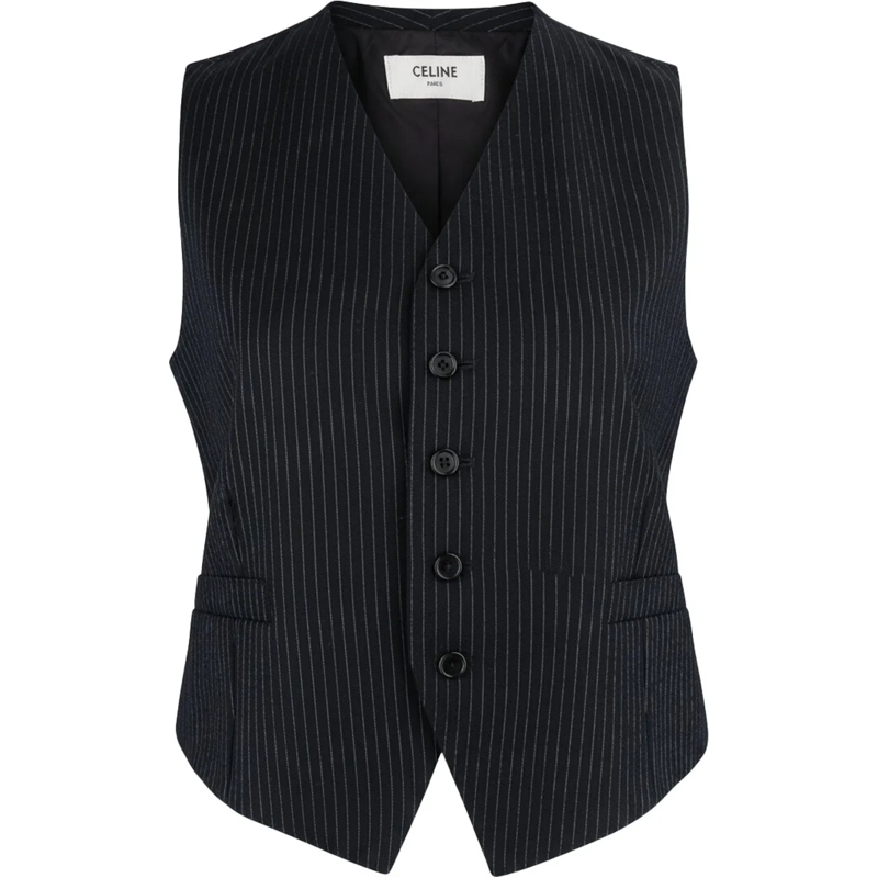 Celine Top Celine Laine Pinstripes Vest (D36 / FR38) schwarz