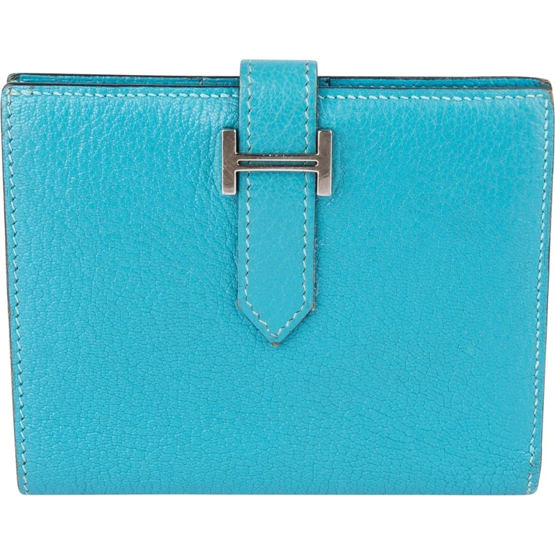 Hermès Geldbörse Hermes Blue Leather Bearn Soufflet Compact Bifold  blau