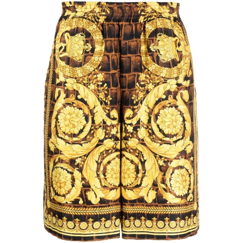 Versace Casual Shorts Barocco-Print Silk Shorts With Gold-Tone Accents Gold