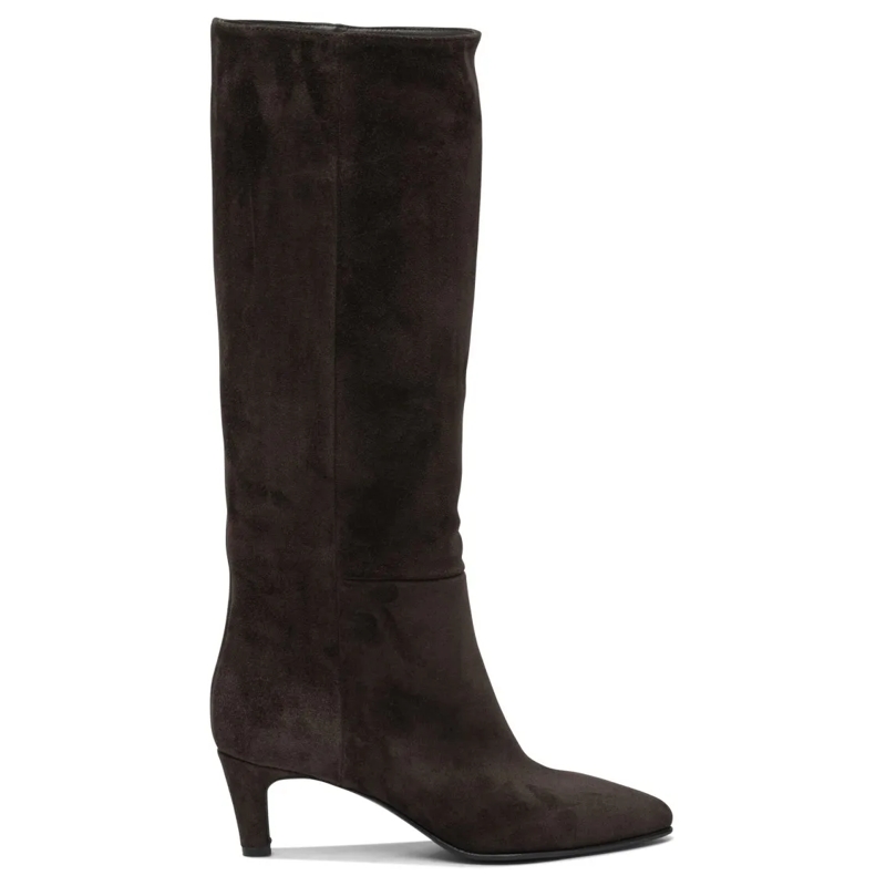 Strategia Bottes Knee-High Brown Suede Boots With Pointed Toe Black