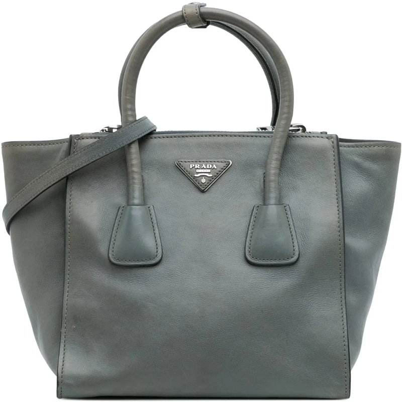 Prada Schultertasche Glace Calf Twin Pocket Satchel grau