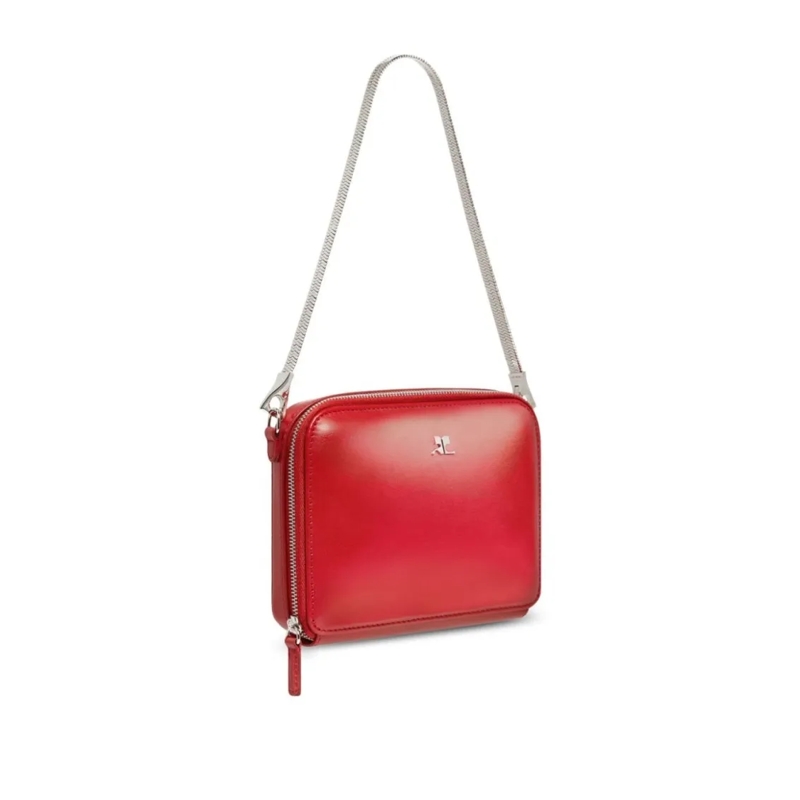 Courrèges Schultertasche Ruby Red Calf Leather Shoulder Bag With Silver-Ton Red (Image 2)