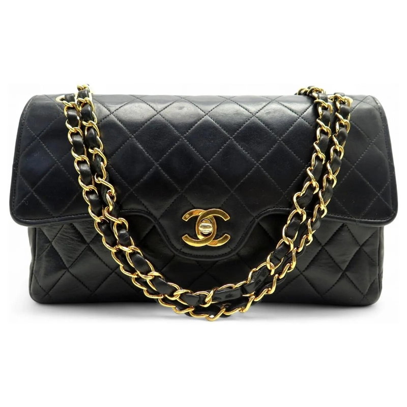 Chanel Schultertasche VINTAGE CHANEL TIMELESS DOUBLE FLAP QUILTED SCHWAR schwarz