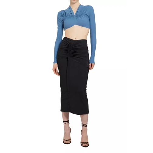 Atlein V-Neck Ruched Cropped Top Blue 