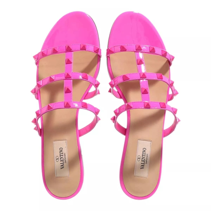 Valentino Garavani Rockstud Flat Sandals Patent Leather Pink PP | Sandal |  fashionette