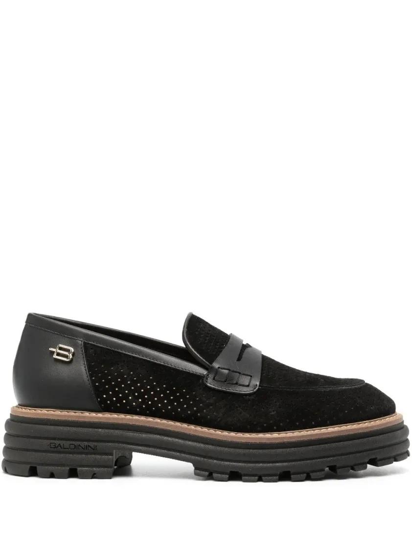 Baldinini Perforated Leather Loafers With Rubber Sole Black