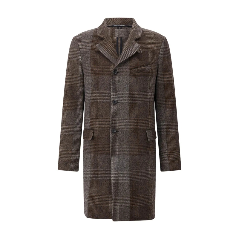 Hannes Roether  Karierter Mantel aus Woll-Mix Braun