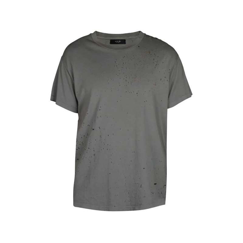 Amiri T-shirt Distressed Grey Cotton T-Shirt With Aged Effect Grey