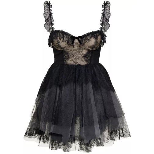 Philosophy Di Lorenzo Serafini Mini Black Flounced Dress With Bow Detail In Lace  Black 