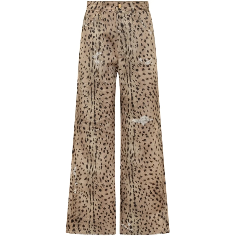 Amiri Jeans Boyfriend Jeans Carpenter con Stampa Animalier beige