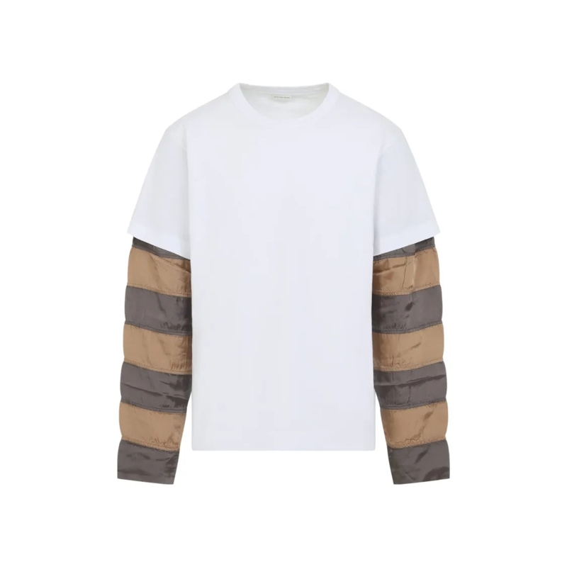 Dries Van Noten Haut à manches longues White T-Shirt With Layered Sleeve Design White